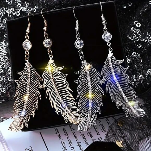 Angel Wing Earrings with Crystal Accent - Picture 3 of 5